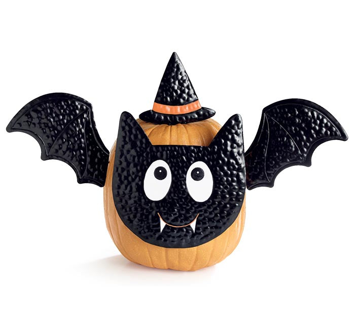 Reuseable Bat Decorating Pumpkin Kit – Hand-Painted Black Tin (Set of 4 Items)