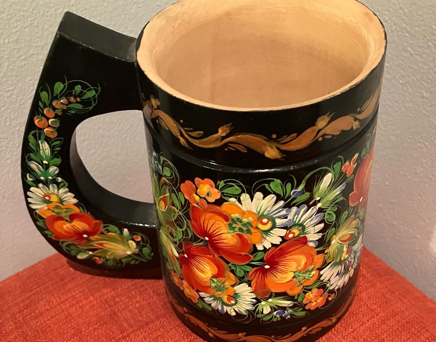 Vintage Petrikivka Ukraine Wooden Stein