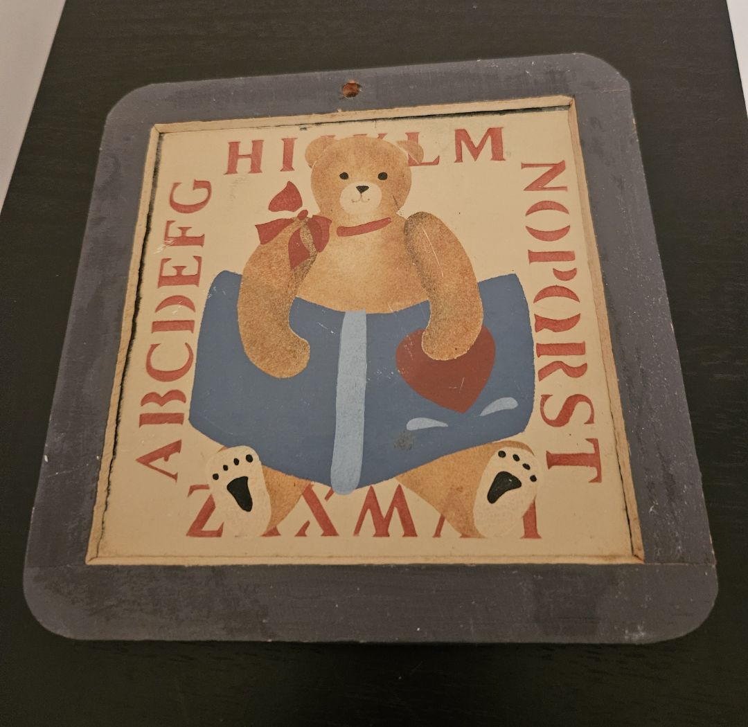 Vintage Framed Slate with Teddy Bear and Alphabet
