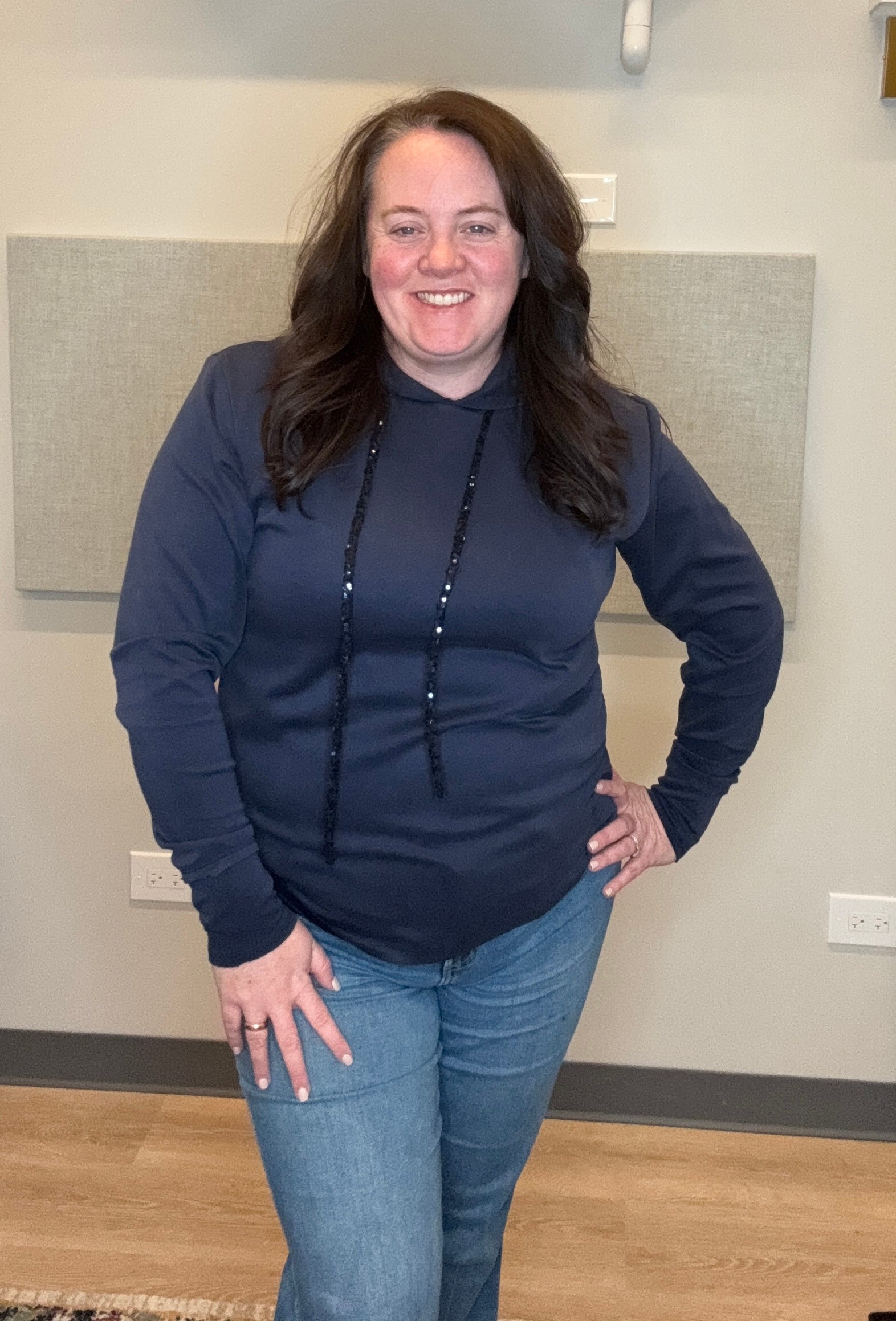 Long Sleeve Hoodie with Sequin Detail on String