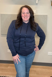 Long Sleeve Hoodie with Sequin Detail on String
