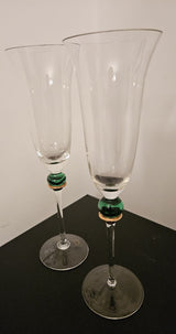 Hungarian Champagne Glasses with Green and Gold Accent SET OF 2