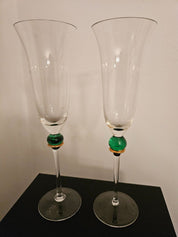 Hungarian Champagne Glasses with Green and Gold Accent SET OF 2