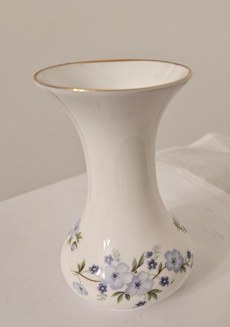 Vintage Aristocrat Bone China Bud Vase with Blue FLowers