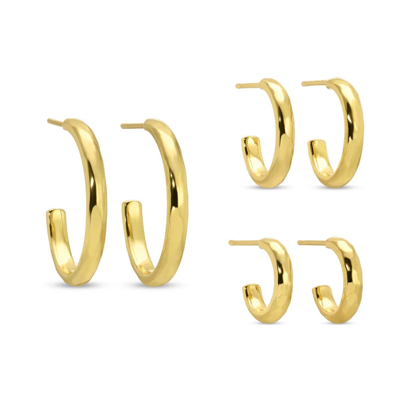Set of 3 Graduating Textured Hoop Earrings | Gold Plated