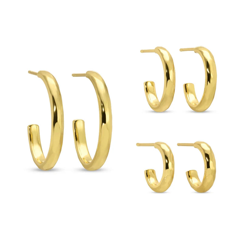 Set of 3 Graduating Textured Hoop Earrings | Gold Plated — alternate view