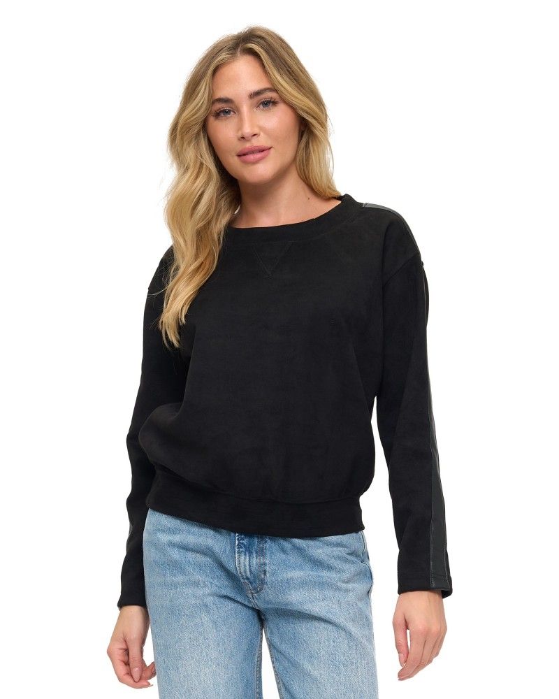 Ariella Crewneck Scuba Sweater with Faux Leather Detail on Sleeve
