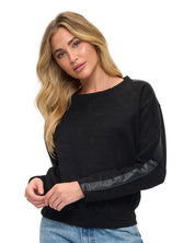 Ariella Crewneck Scuba Sweater with Faux Leather Detail on Sleeve