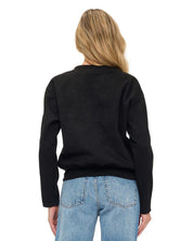 Ariella Crewneck Scuba Sweater with Faux Leather Detail on Sleeve