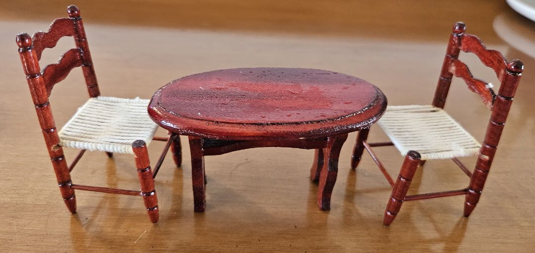 Vintage Dollhouse Oval Table and 2 Chairs SET OF 3