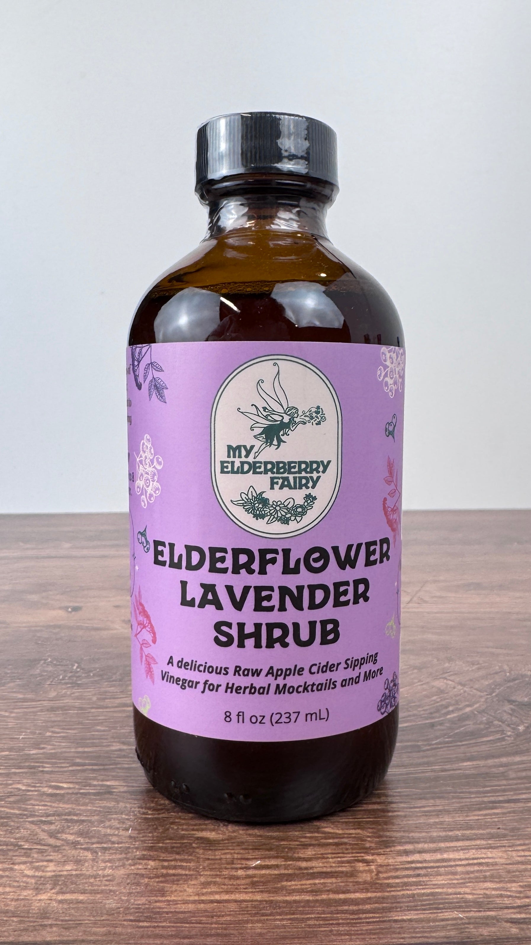 Elderflower Lavender Shrub – Botanical Vinegar Elixir (8 oz)