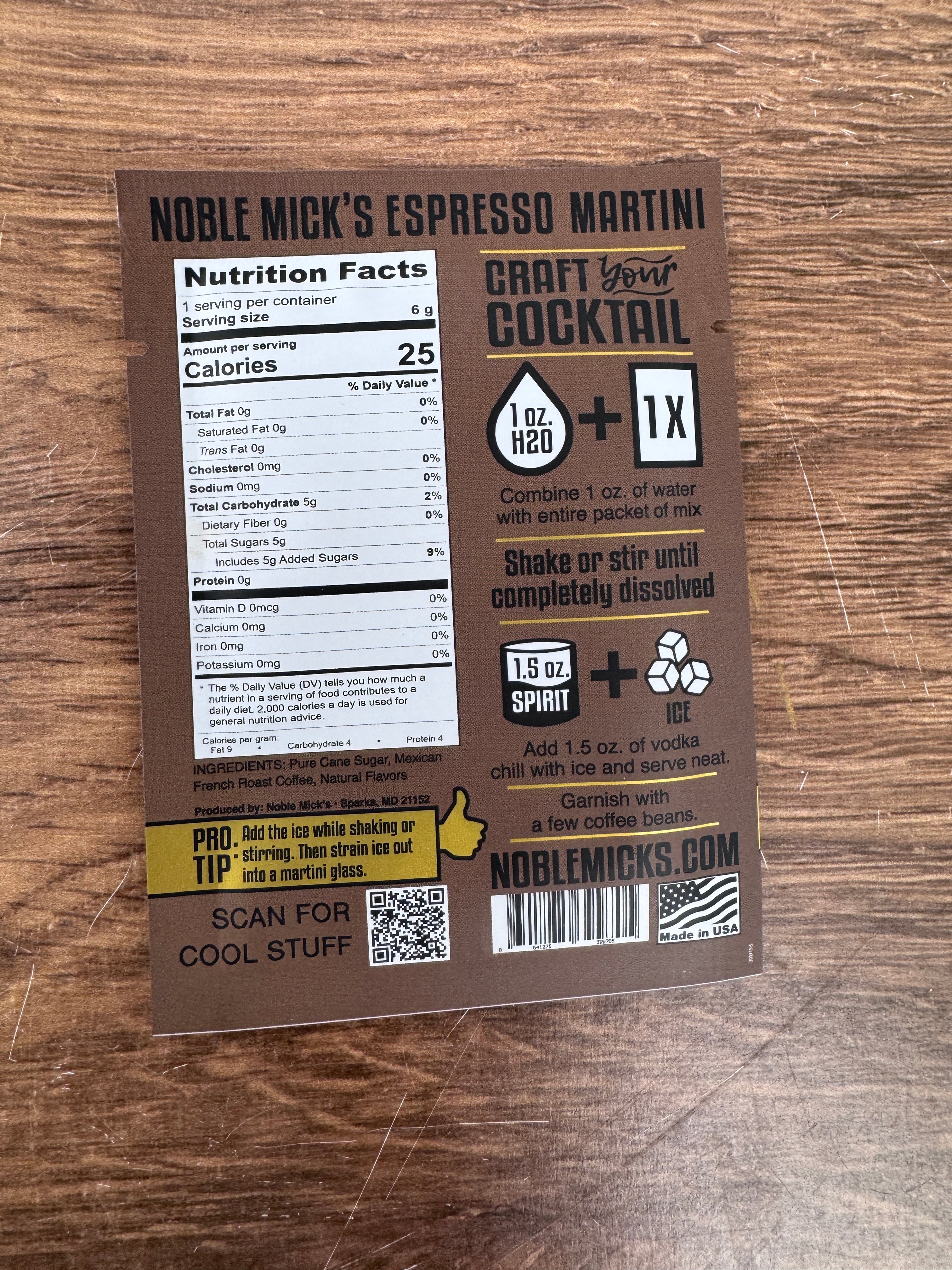 Espresso Martini Single Serve Craft Cocktail Mix by Noble Micks