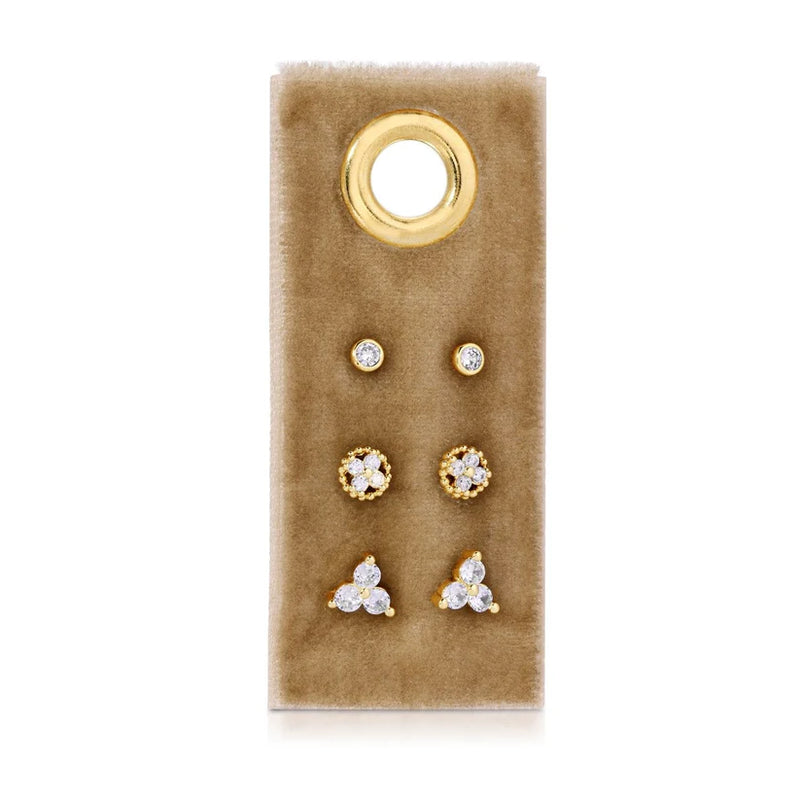 Everyday Brilliance: Cubic Zarconia Stud Earring Set of 3 by 112 - Peony Lane Boutique