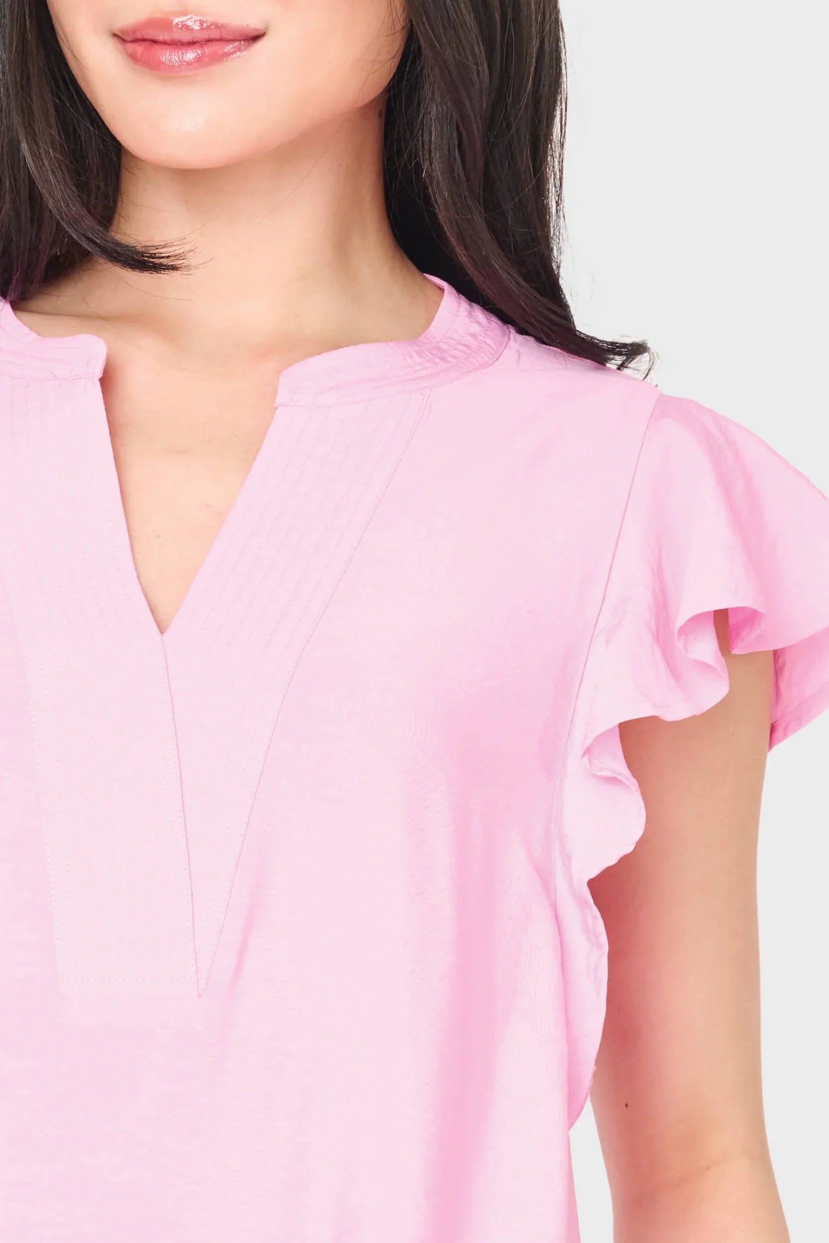 Effortless Pink Flutter Sleeve Shift Dress with Pockets