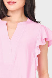 Effortless Pink Flutter Sleeve Shift Dress with Pockets