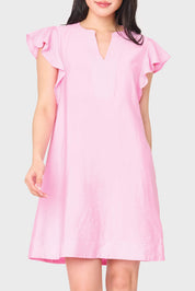 Effortless Pink Flutter Sleeve Shift Dress with Pockets