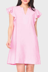 Effortless Pink Flutter Sleeve Shift Dress with Pockets
