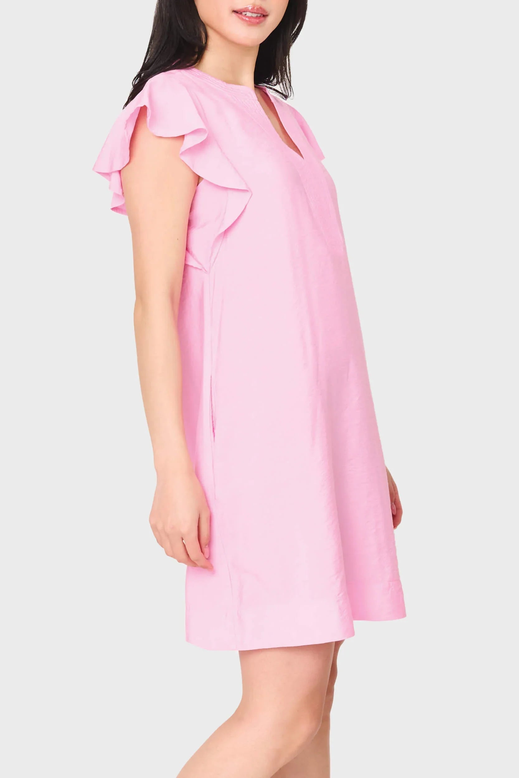 Effortless Pink Flutter Sleeve Shift Dress with Pockets