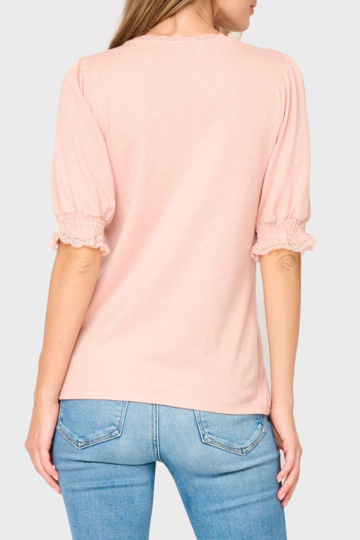 Luxe Lace Trim V-Neck Lightweight Sweater | Large