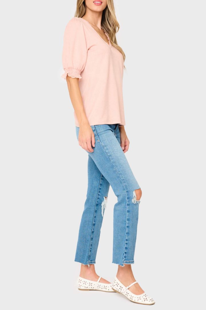 Luxe Lace Trim V-Neck Lightweight Sweater | Medium