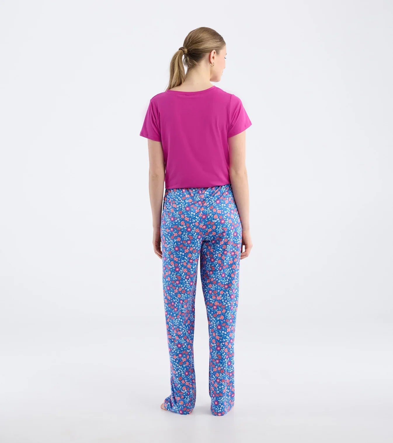 Batik flowers women’s pajama pants packaged in a gift bag, floral lounge pants gift, JSQ Mercantile – a women’s boutique and gift shop in La Grange, IL.