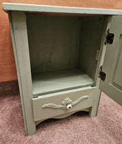 Rustic Painted Wood Cabinet with Drawer & Decorative Fan Motif