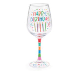 Happy Birthday Wine Glass with Candles - Long Stem
