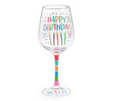 Happy Birthday Wine Glass with Candles - Long Stem