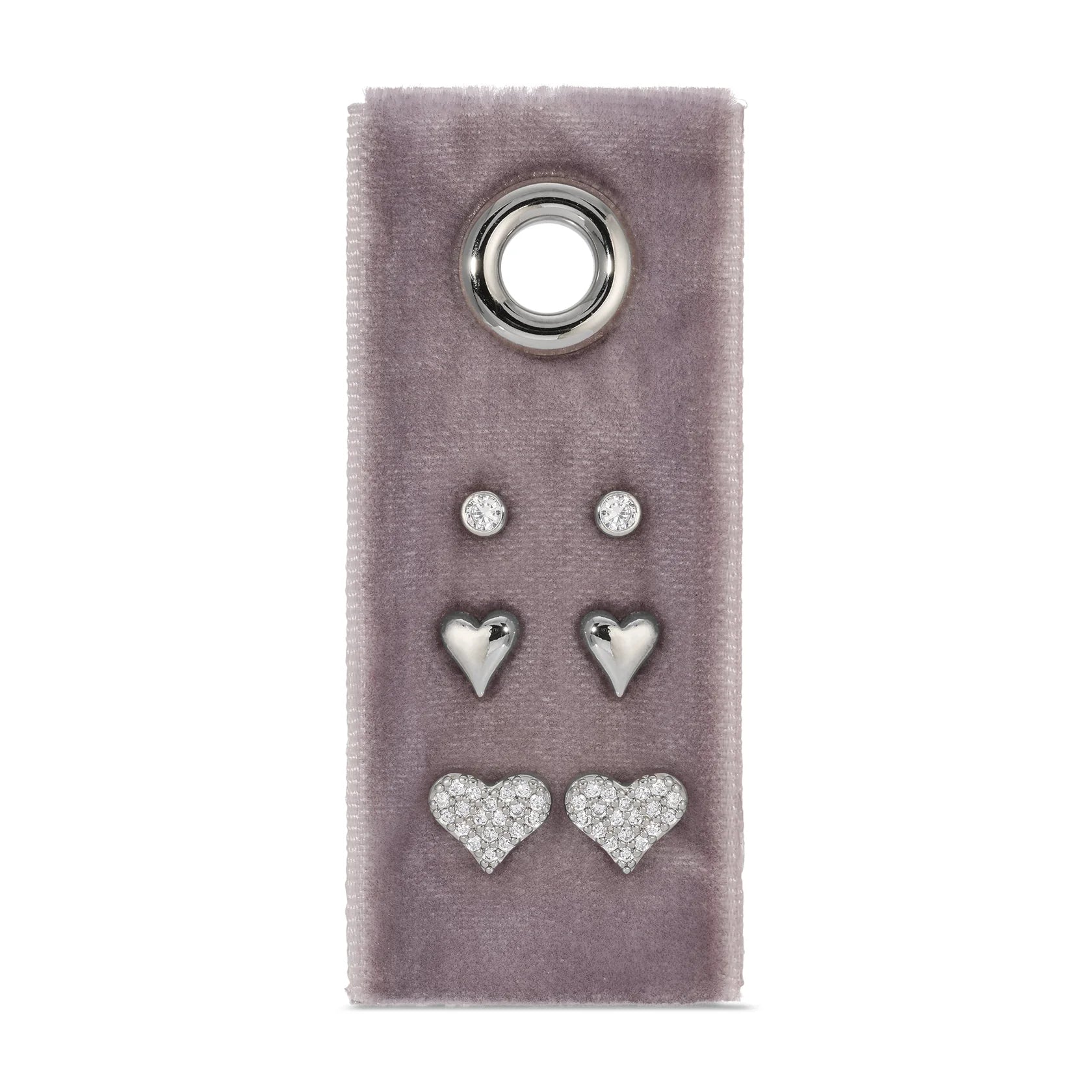 Silver Heart Stud Earrings on | Gift Set of 3 Earrings