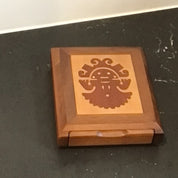 Two-Toned Wood Hinged Box with Deity Figure