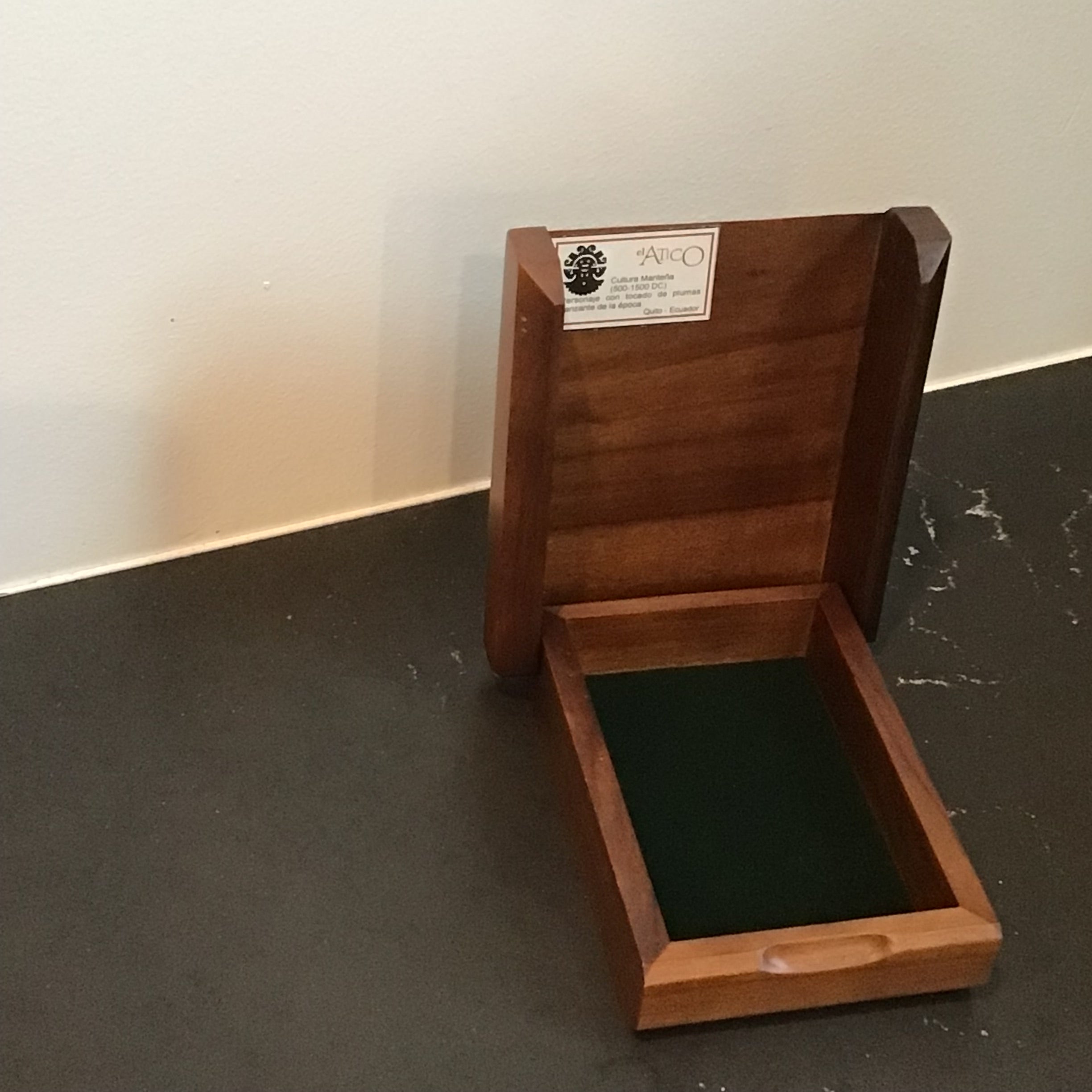 Two-Toned Wood Hinged Box with Deity Figure