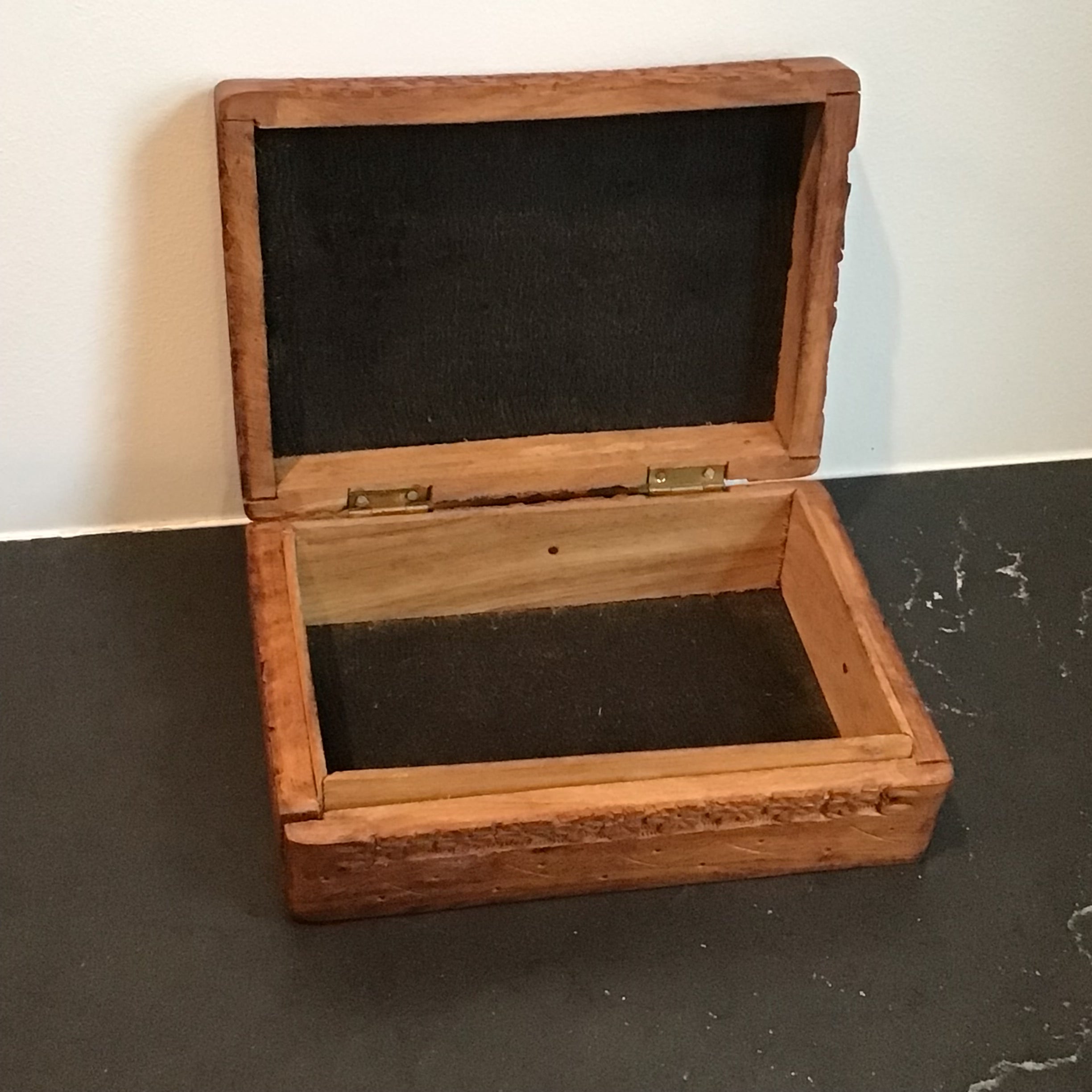 1970s Hand Carved Wooden Box