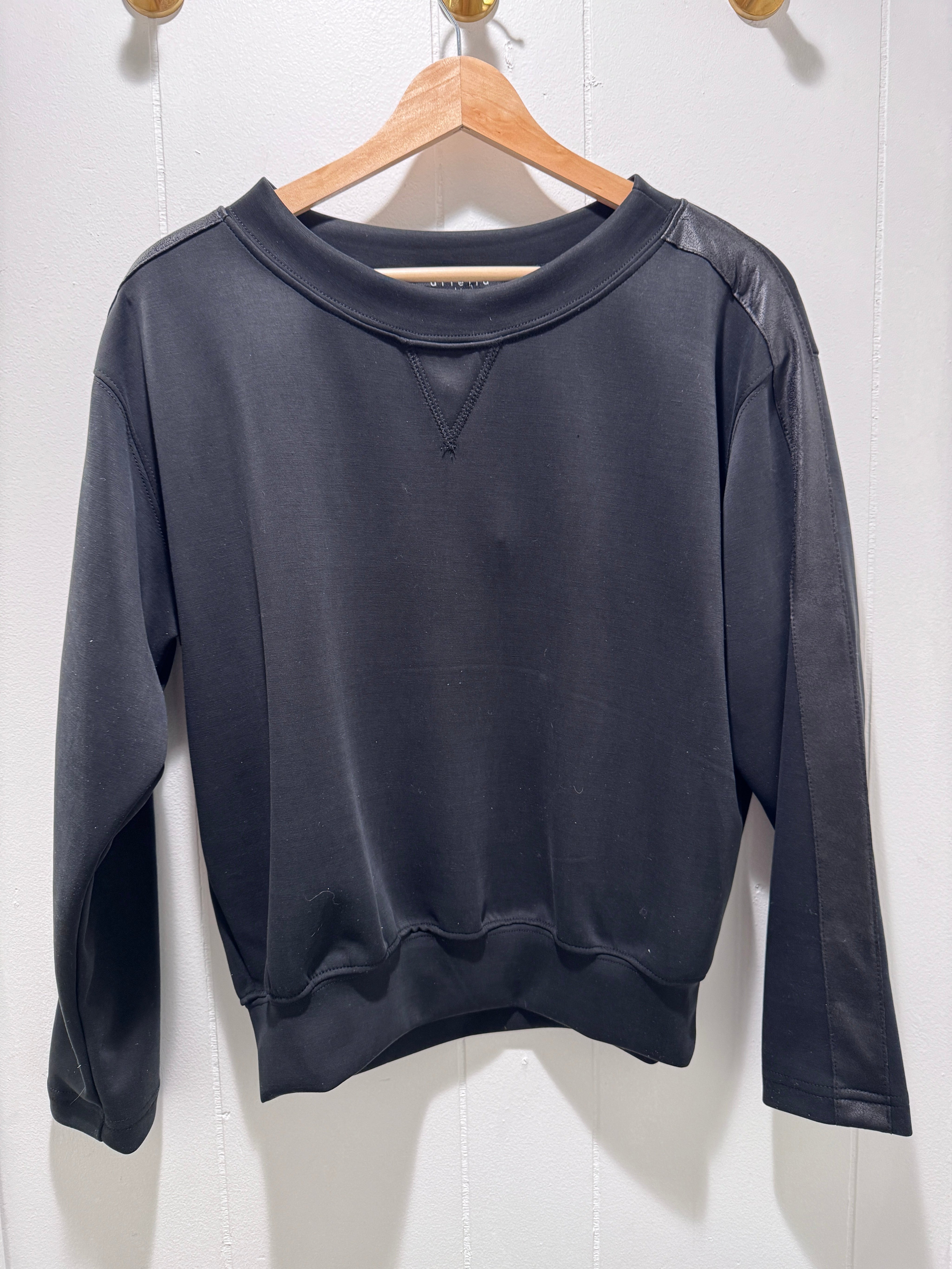 Ariella Crewneck Scuba Sweater with Faux Leather Detail on Sleeve