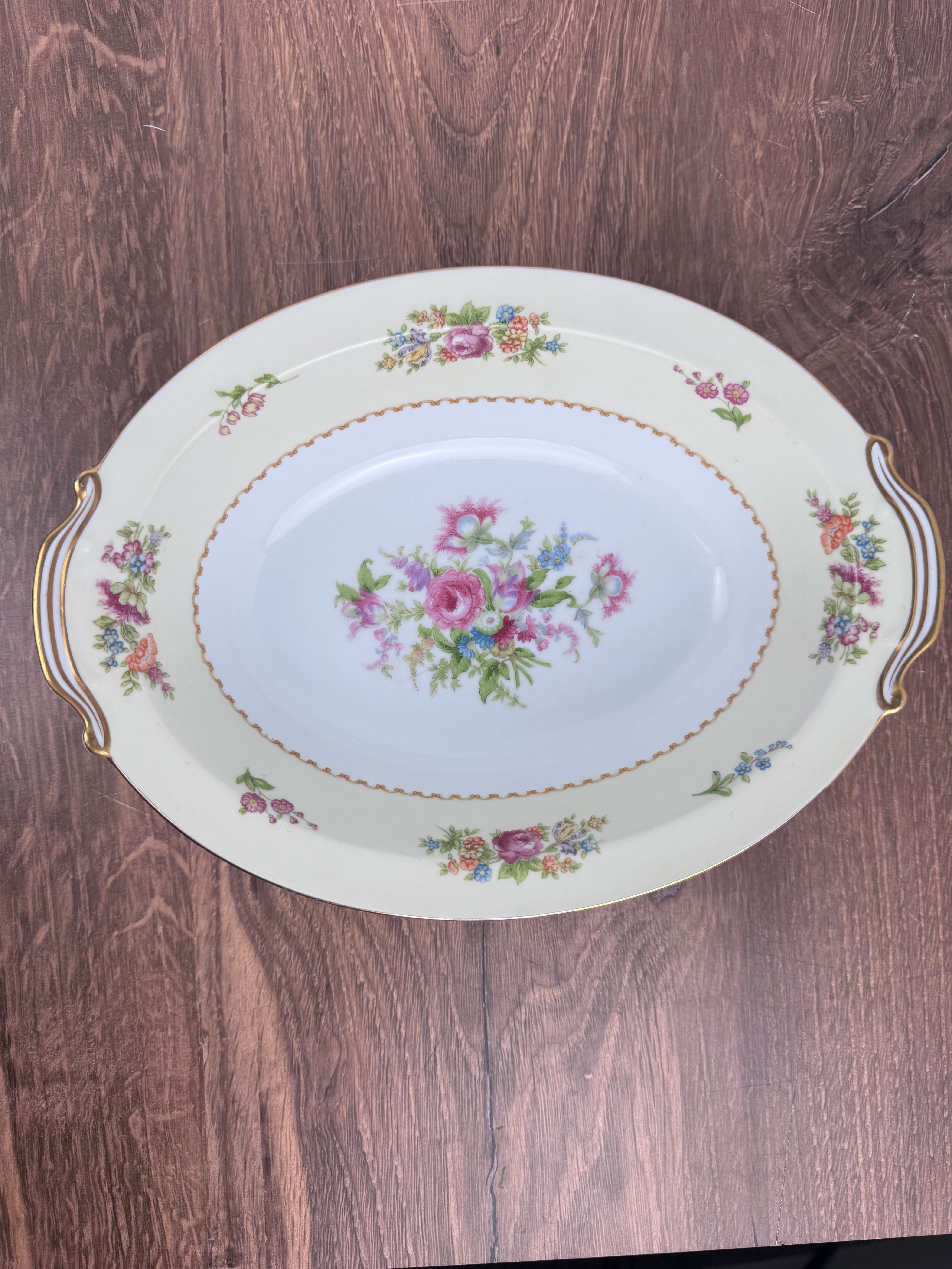 Vintage Noritake Fine China Double Handle Gold Floral Oval Vegetable Serving Dish