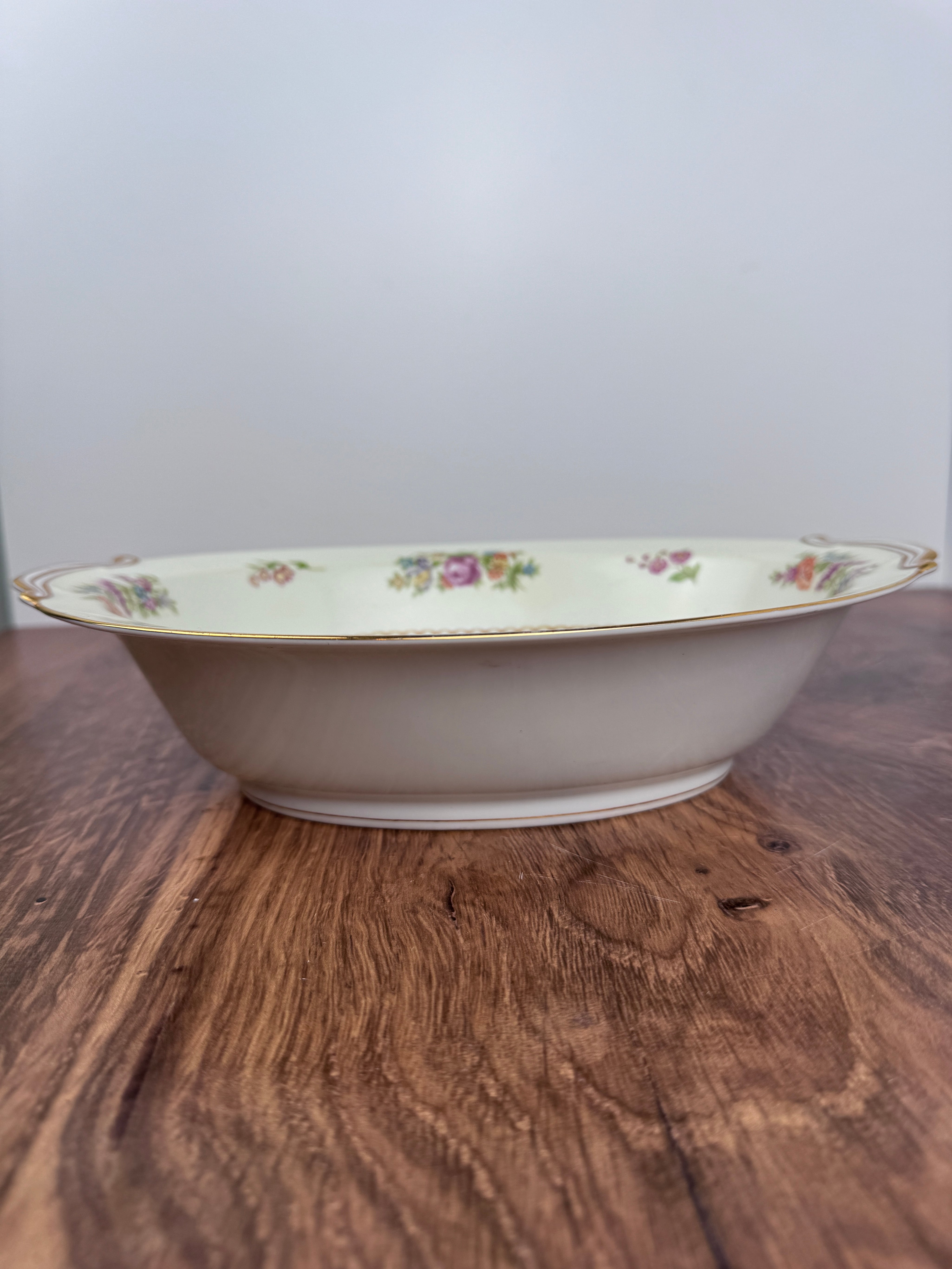 Vintage Noritake Fine China Double Handle Gold Floral Oval Vegetable Serving Dish