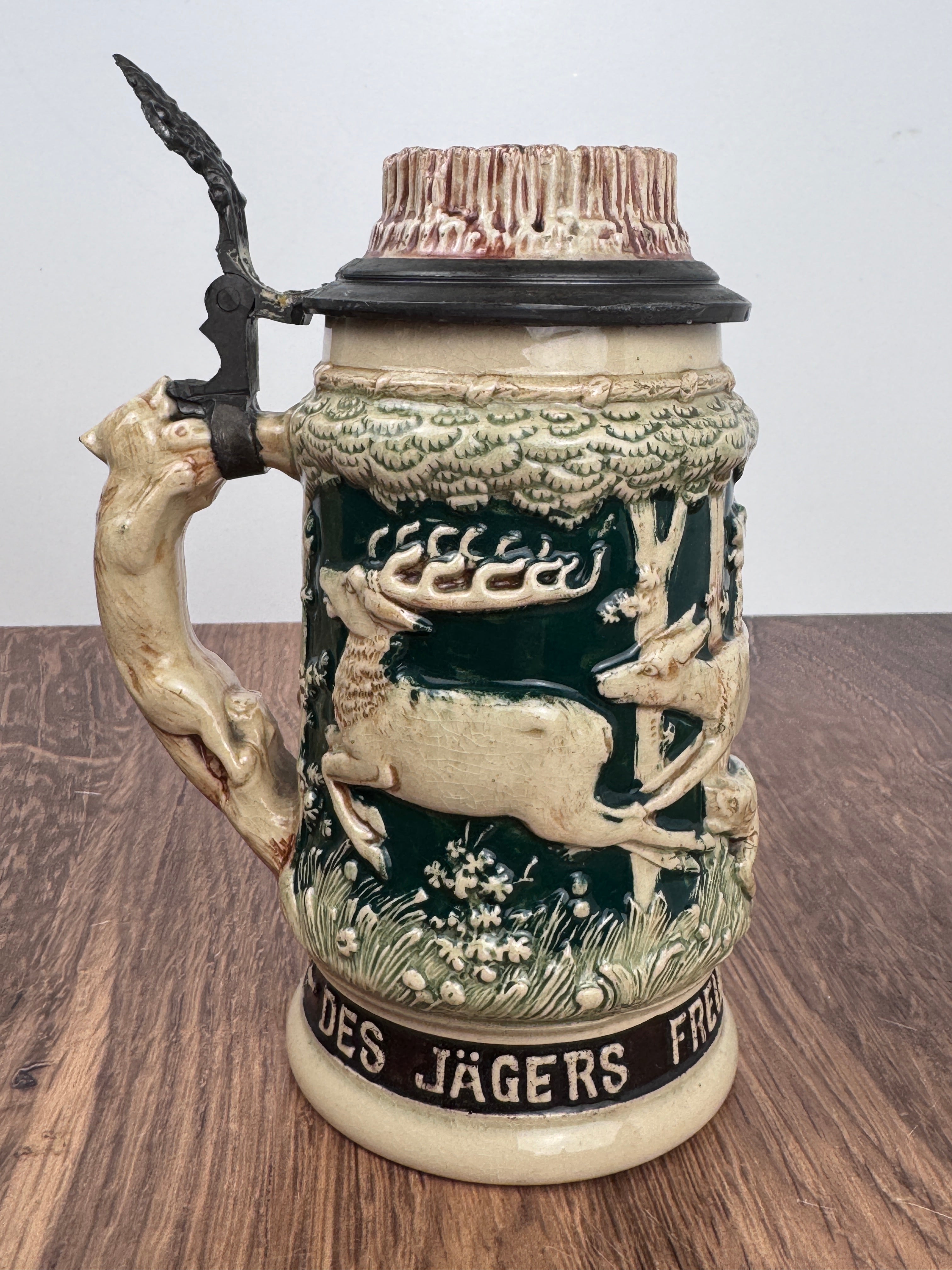 8" Vintage German Beer Stein with Stags