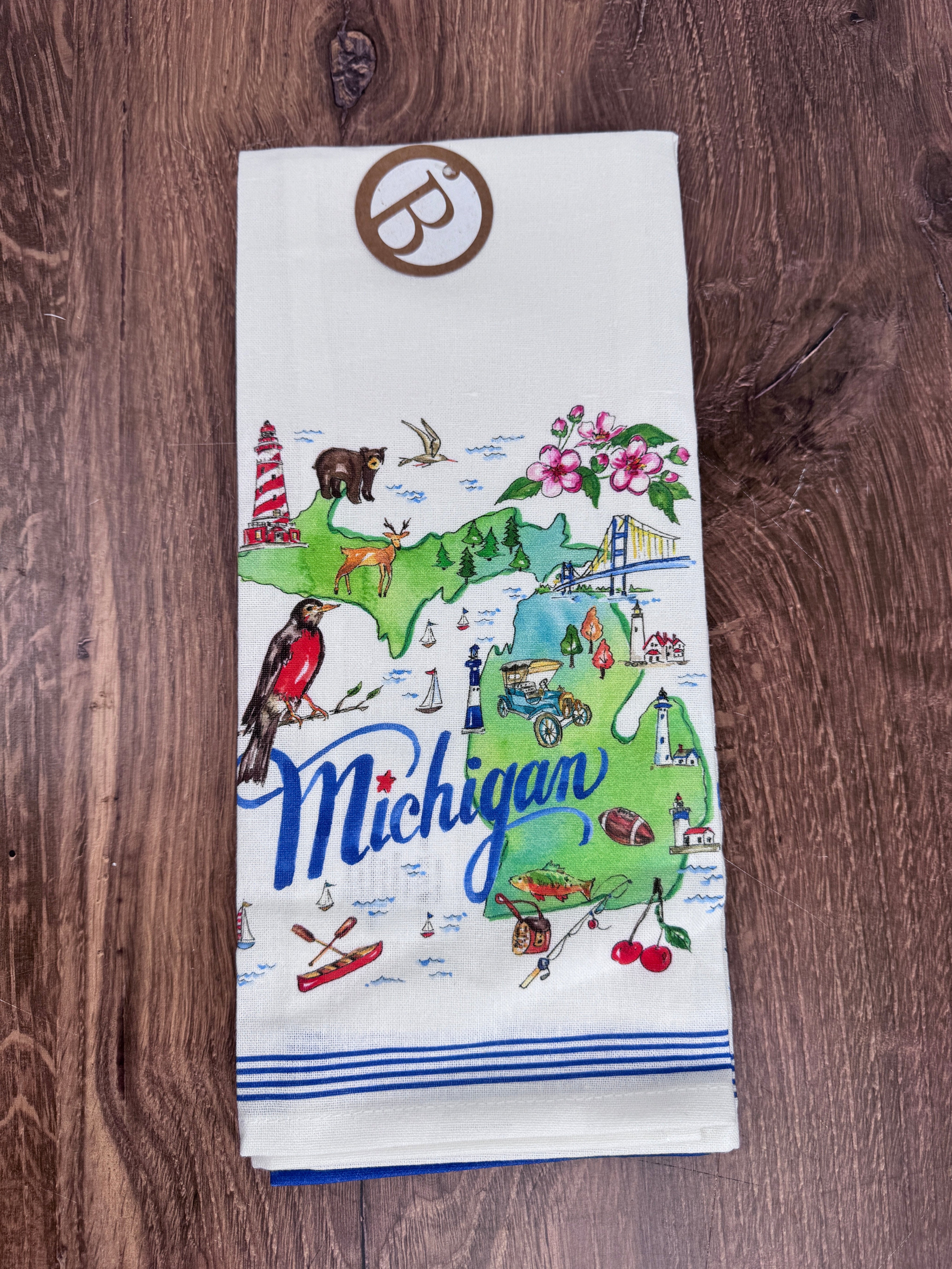 Michigan Tea - Rosanne Beck State Collection Set of 2 Towels | Absorbent Reusable Cotton 28” c 18”