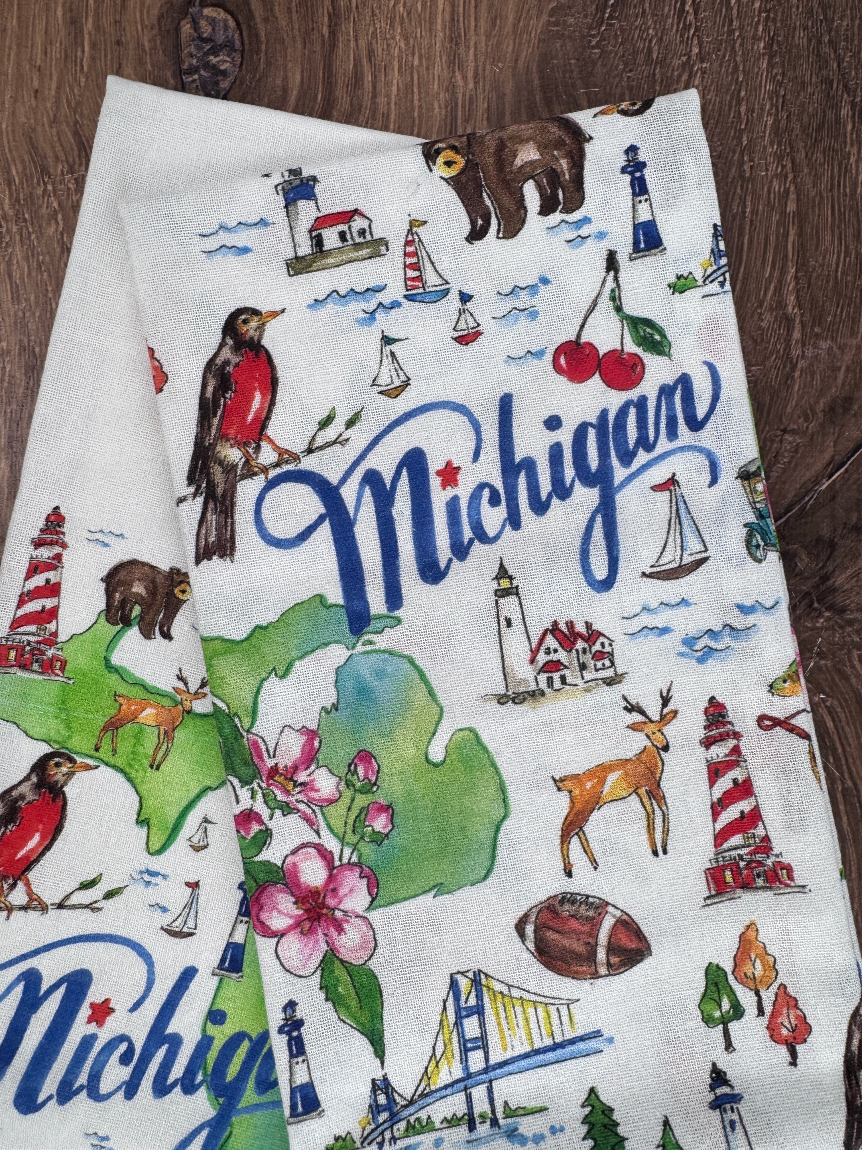 Michigan Tea - Rosanne Beck State Collection Set of 2 Towels | Absorbent Reusable Cotton 28” c 18”
