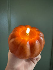3.5" Orange Pumpkin Candle – Flameless 3D Flame, 6 Hour Timer