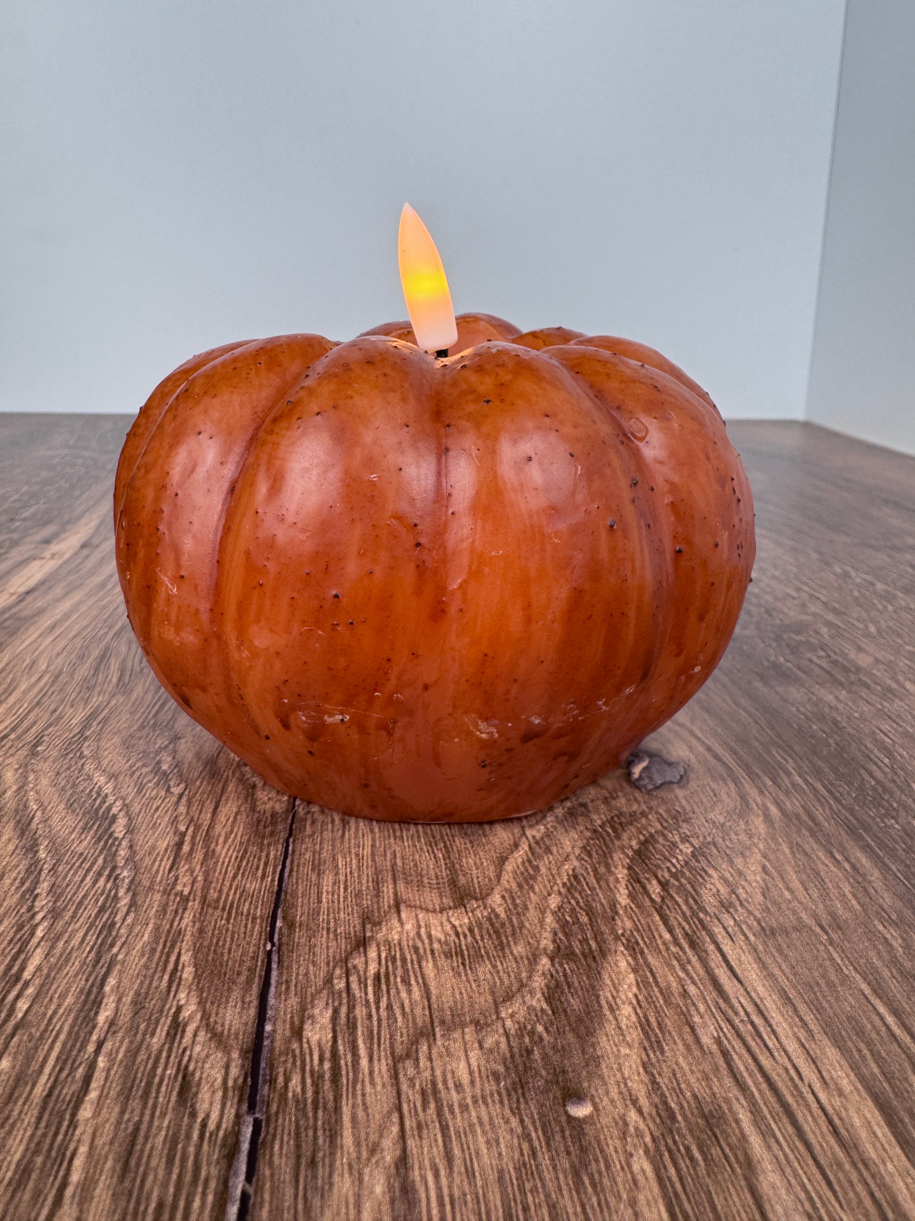 3.5" Orange Pumpkin Candle – Flameless 3D Flame, 6 Hour Timer