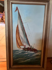 Vintage Framed Oil Painting - Sailboat