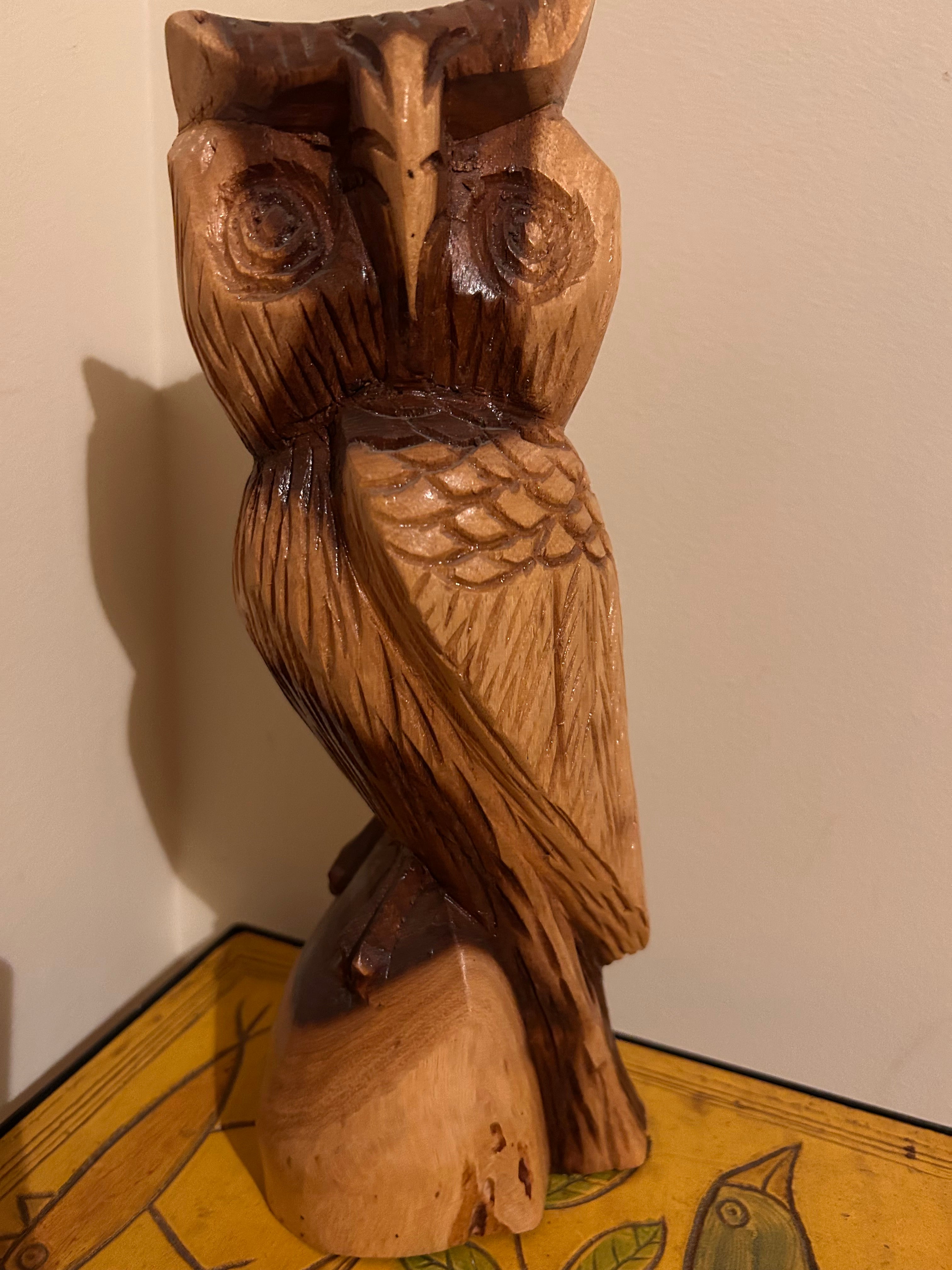 Vintage Hand Carved Wooden Owl
