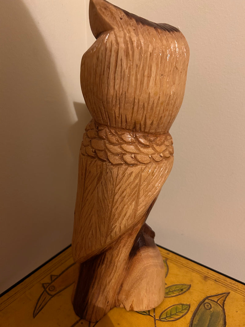 Vintage Hand Carved Wooden Owl — alternate view