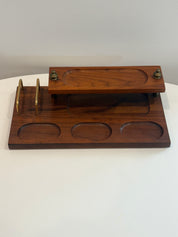 MCM wood and brass desk organizer