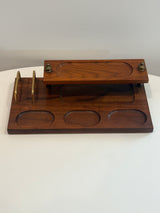 MCM wood and brass desk organizer