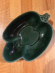 Vintage Hull USA Oven Proof Dark Green Leaf Shaped Dish