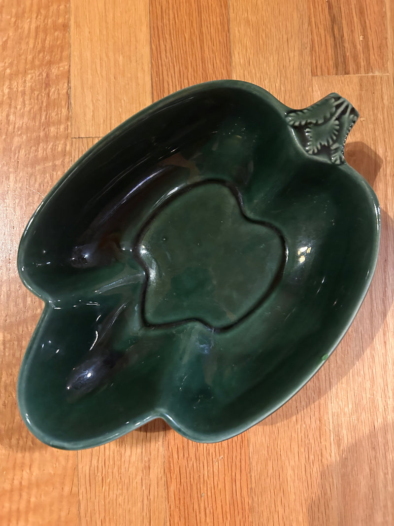 Vintage Hull USA Oven Proof Dark Green Leaf Shaped Dish by 722 - Vintage Novelties