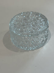 Round lidded glass powder jar/trinket or jewelry box