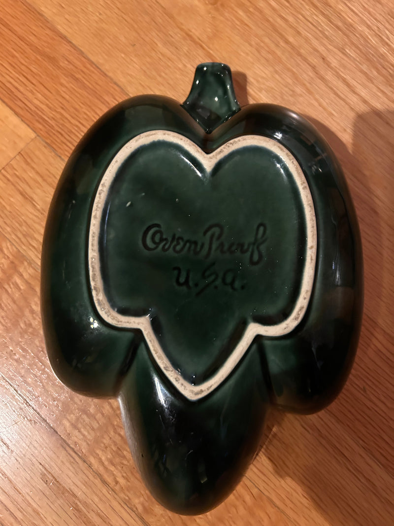 Vintage Hull USA Oven Proof Dark Green Leaf Shaped Dish — alternate view