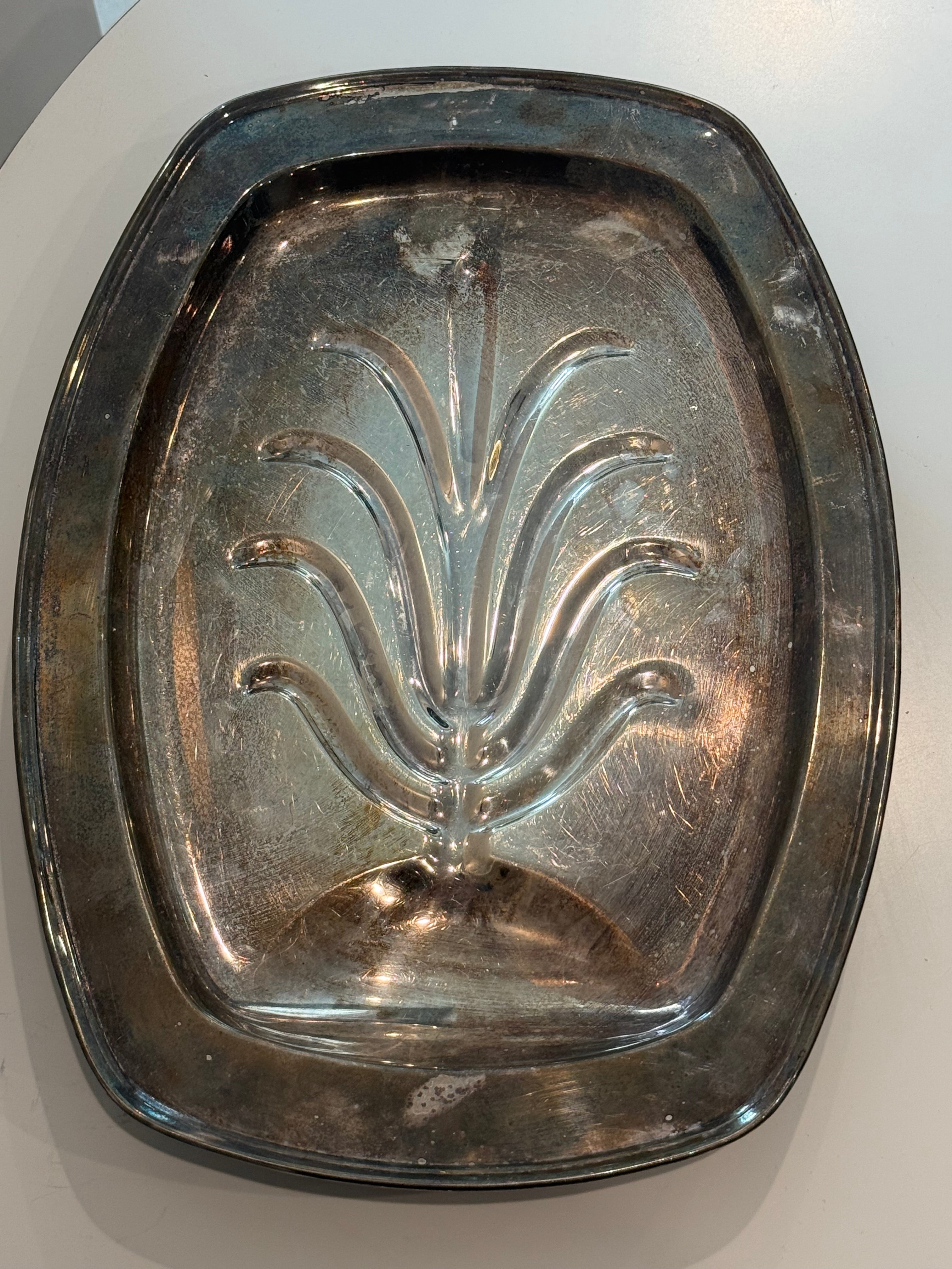 Silver plated footed meat carving tray